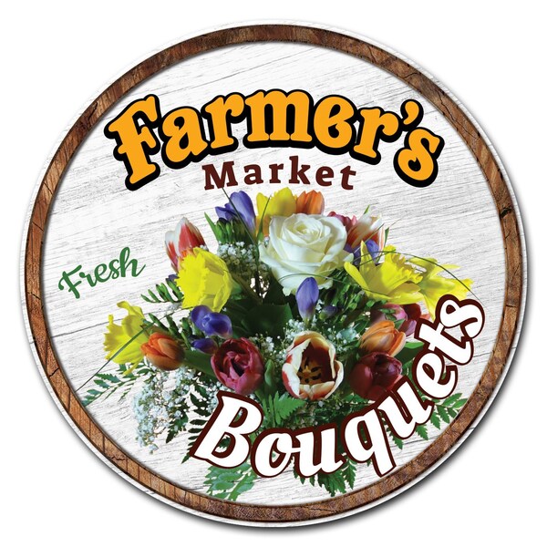 Signmission Corrugated Plastic Sign With Stakes 24in Circular-Farmers Market Bouquets, C-24-CIR-WS-Bouquets C-24-CIR-WS-Bouquets - main